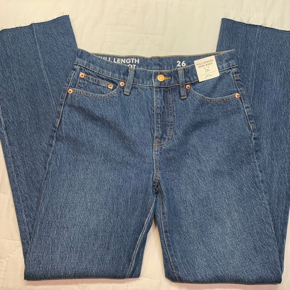J. Crew Size 26 Full-Length Demi-Boot Jeans | NWT Raw‎ Hem Medium Wash Denim